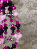 Black and pink crystal heart phone charm