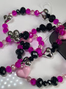 Black and pink crystal heart phone charm