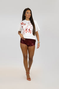 Burgundy sequin hot pants